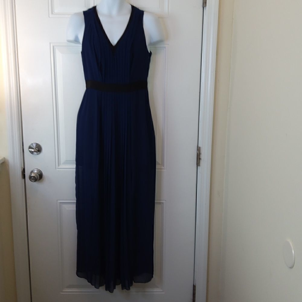 Kirna Zabete navy blue and black sleeveless sheer maxi dress with pleats